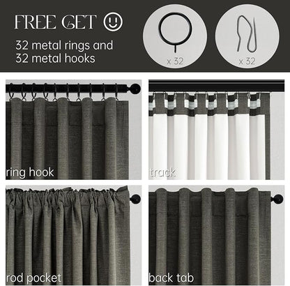 Dark Grey 100% Blackout 132 Inch Long Curtains - Image 7