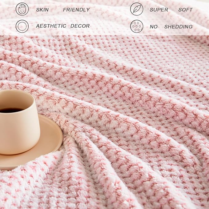 Exclusivo Mezcla Soft Waffle Fleece Bed Blanket Queen Size, Heather Pink | - Image 6