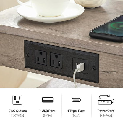 HOOBRO Side Table with Charging Station and USB Port, Small End Table - Image 6
