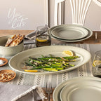 over&back Rim Stoneware Serving Platter - Elegant 1-Piece Oval Serving Platter to Complete Your Kitchen Set - 16" L x 10.8" W Semi-Matte Sage