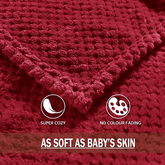 Exclusivo Mezcla Soft Waffle Fleece Bed Blanket Twin Size, Deep Red | - Image 8