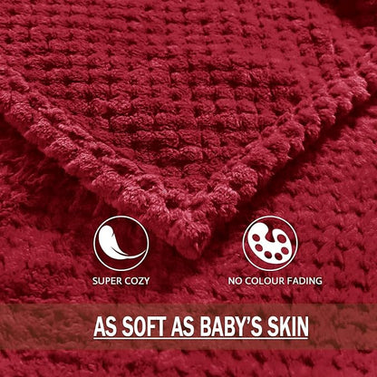Exclusivo Mezcla Soft Waffle Fleece Bed Blanket Twin Size, Deep Red | - Image 8