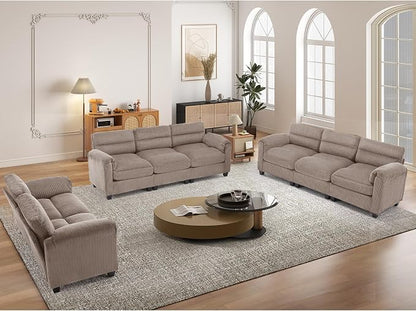 HAOMARKETS Corduroy Sofa Set, Upholstered Loveseat and 3-Seater Couch Set of 2 by HAOMARKETS