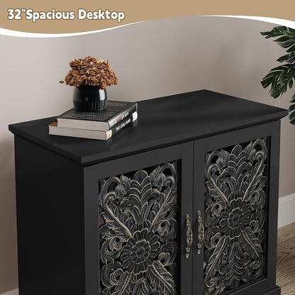 ARTPOWER Accent Cabinet with 2 Doors, Vintage Carved Wood Storage Cabinet - Image 5