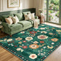 RELEANY Floral Washable 6x9 Area Rugs DarkGreen | Flower Carpet Print Boho Cute by RELEANY