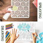 12PCS Large Mandala Stencils 12 x 12 Inch Damask Stencils for Walls Large Texture Drawing Templates with Brushes Mandala Templates for Painting on Wood Furniture Canvas Paper Fabric