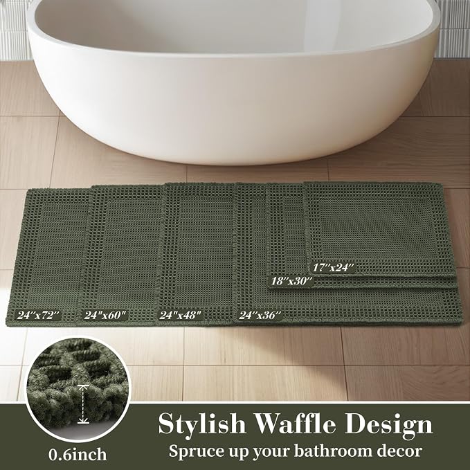 RESARE Waffle Bathroom Runner Rugs, Non Slip Boho Bath Mat 24"x48" Green | Long - Image 5