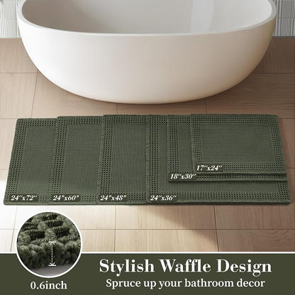RESARE Waffle Bathroom Runner Rugs, Non Slip Boho Bath Mat 24"x48" Green | Long - Image 5