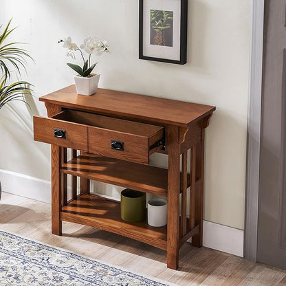 Leick Home Mission Impeccable Bookshelf, Solid Wood, 2 Drawers, 2 Shelves - Image 2