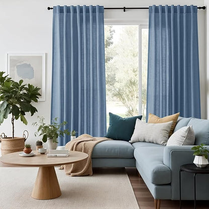 Extra Long Curtains 102 Inches for Living Room/Bedroom Stone Blue Back Tab Rod - Image 6