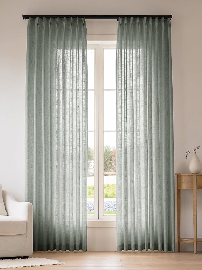 Liz Pinch Pleated Linen Curtains Light Filtering Curtains by THREEGIRLSHOME