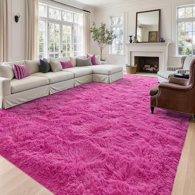 9x12 Extra Large Hot Pink Fluffy Soft Area Rug Non-Slip - Image 2