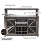 OKD Farmhouse Coffee Bar Cabinet with LED Lights, 55" Wine Bar w/Sliding Barn Door & Wine and Glass Rack, Kitchen Buffet Cabinet w/Storage Shelves for Dining Room,Dark Rustic Oak