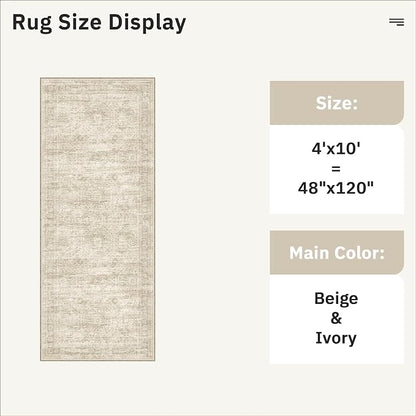 Soalmost Washable 4x10 Hallway Runner Rug Non-Slip Kitchen Entry Rugs Beige | - Image 5