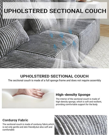 110" Cloud Sectional Couch, Modular Sectional Sofa - Image 3
