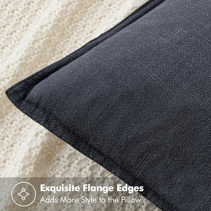 MIULEE Decorative Linen Euro Sham Pillow Covers 22x22 Inch Dark Gray | Boho - Image 2
