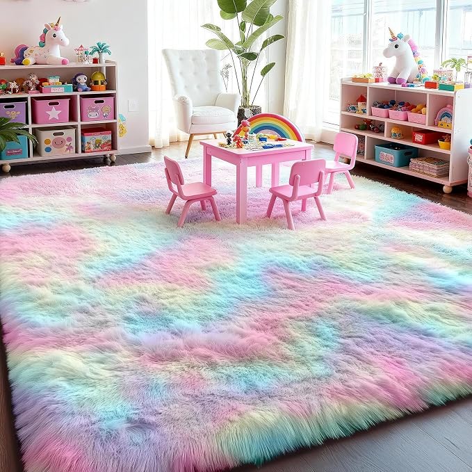8x10 Rainbow Large Area Rug, Plush Rugs - Image 4