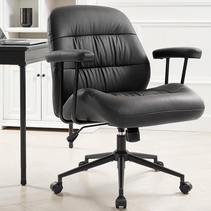 IWMH Leather Office Chair with Removable Armrests，Mid-Back Ergonomic Desk Chair - Image 2