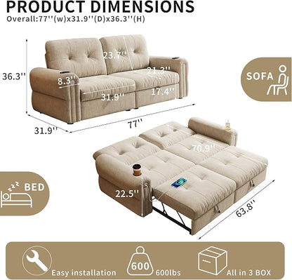 Convertible Couches, Queen Size Pull Out Sofa Bed - Image 2