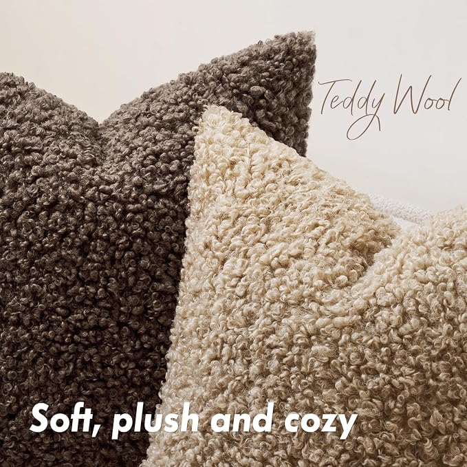 Faux Fur Throw Pillow Covers 20x20 Inch Set of 2 Boucle Neutral Decorative - Image 5