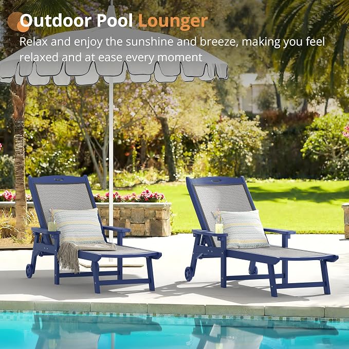 LUE BONA Chaise Lounge Chair Outdoor Set of 2, HDPS and HDPE Wicker Material - Image 3