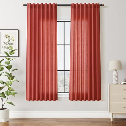 Christmas Red Linen Curtains 63 Inch Length by Nanspring