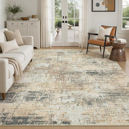 Rugflix 8x10 Area Rugs for Living Room, Washable Gold Beige Grey Large Rug | - Image 9