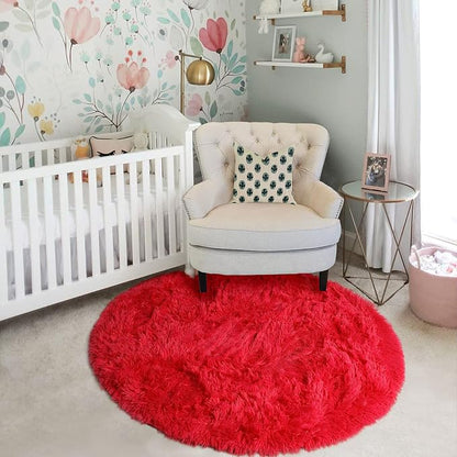 Amdrebio Red Shag Big Round Area Rug 6Ft - Image 8
