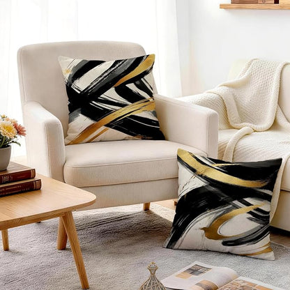 OBSEDE Abstract Black Gold Ink Brush Strokes Throw Pillow Covers 18 × 18 in - Image 7