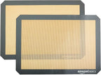 Amazon Basics Silicone Rectangular Baking Mat, Non-Stick Reusable Oven Bakeware, 16.5" x 11.6", New Beige/Gray, Pack of 2