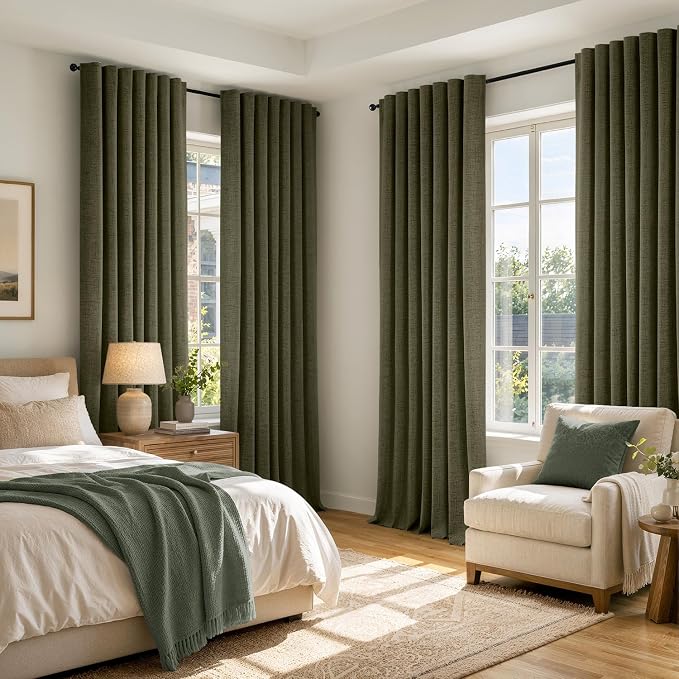 MIULEE 100% Blackout Linen Curtains 42 x 84 Inch Light Olive Green 2 Panels | - Image 8
