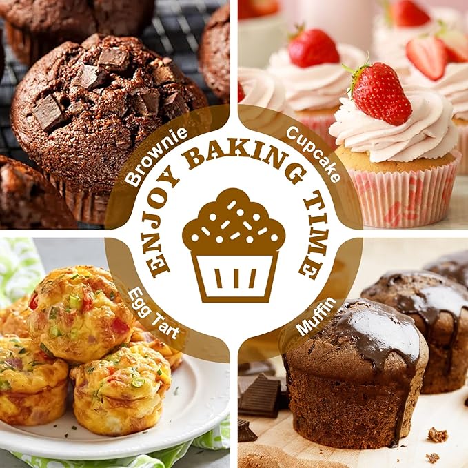 BEWOS 2 PCS Non-Stick 12 Cup Muffin Pan, Carbon Steel Mini Muffin Pan with 24 Reusable Silicone Silicone Molds, Dishwasher Safe & Easy Clean Muffin Tin, Baking Moulds for Muffins or Cupcake（Grey）