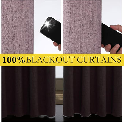 NICETOWN Chaise Mauve Vintage Linen 100% Blackout Curtains - Image 4