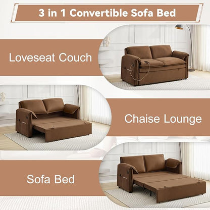 63" Velvet 3 in 1 Convertible Sleeper Sofa Bed, Pull Out Couch Bed Loveseat - Image 7