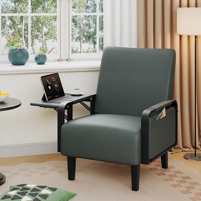 Andeworld Modern Grey Accent Chair, PU Leather Upholstered Armchair Side Chair - Image 6