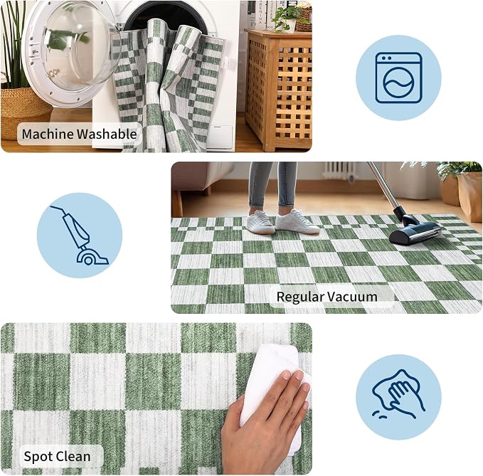 GarveeHome 2.5x10 Green Checkered Kitchen Runner Rug - Image 7