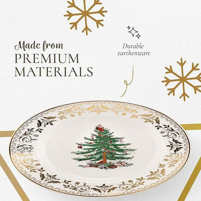 Spode Christmas Tree Gold Salad Plate, 8-Inch Porcelain Dinner & Appetizer Plate, Christmas Dinnerware, Microwave & Dishwasher Safe, Festive Collectible Seasonal Dining Plate