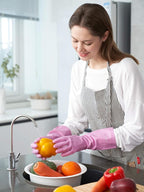 LANON 3 Pairs wahoo Skin-Friendly Cleaning Gloves, Dishwashing Kitchen Gloves with Cotton Flocked Liner, Reusable, Non-Slip, Mauve Mist, Large