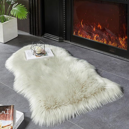 AMTOVO Faux Fur Rug, Light Grey Small Area Rug, Fluffy Sheepskin Rug, Fuzzy - Image 2