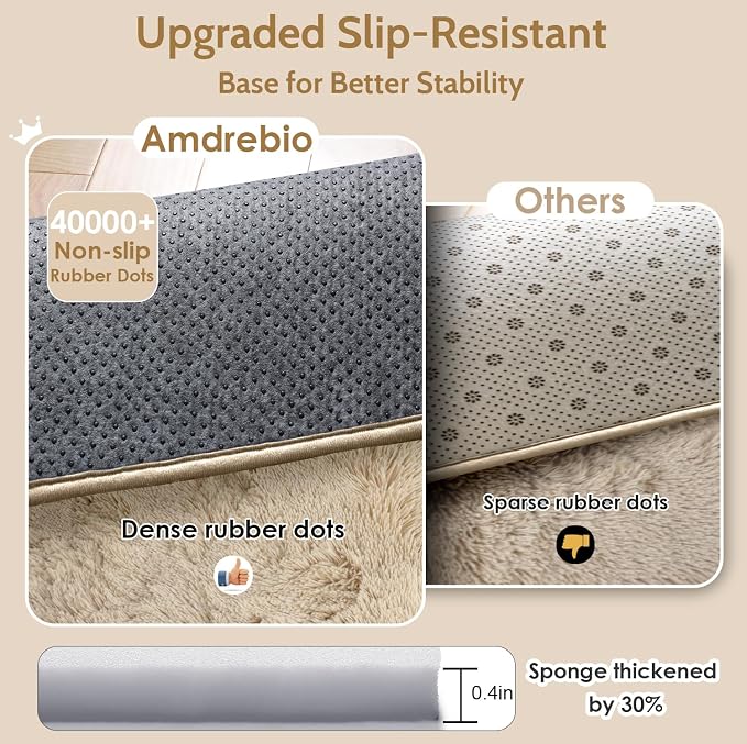 Amdrebio Beige Boho Fluffy Area Rug 5x8 - Image 6