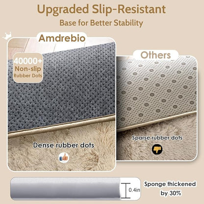 Amdrebio Beige Boho Large Fluffy Shag Area Rug 6x9 - Image 6