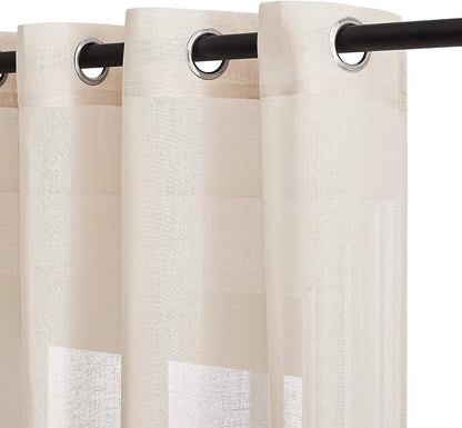 NICETOWN Natural Open Linen Weave Flax Sheer Window Curtains, Ring Top Semi - Image 2