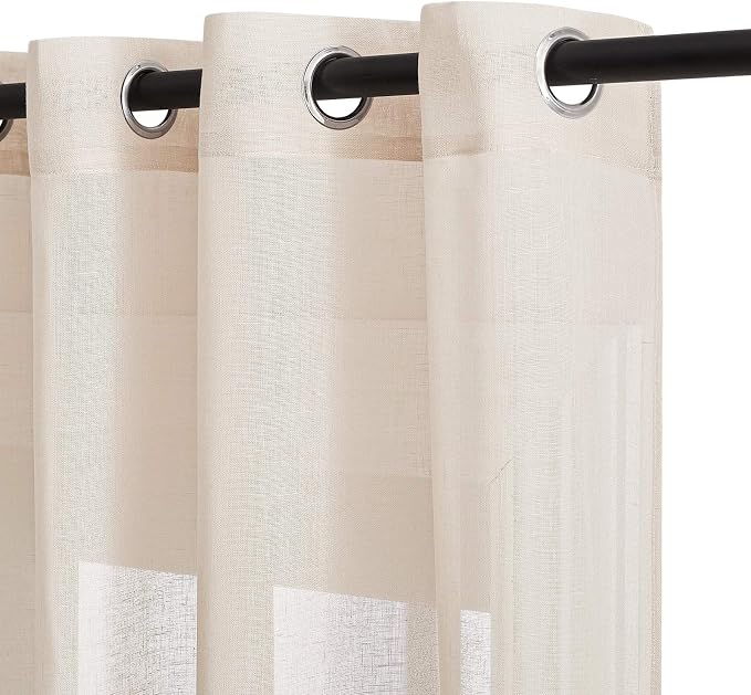 NICETOWN 90 inch Beige Curtains Linen Sheer Faux Flax Window Drapes, Grommet - Image 5