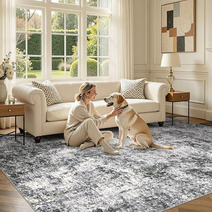 DMOYEST Area Rug Living Room Rugs 10x12 Washable Abstract Grey Carpet | Neutral - Image 5