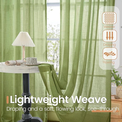 BGment Olive Green Linen Curtains 36 Inch Length - Image 4