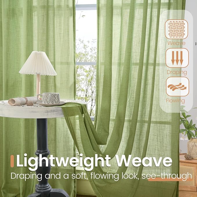 BGment 45 Inch Length Green Linen Curtains - Image 4