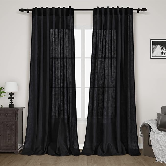 Long Black Curtain 105 inches Long 2 Panels Set by Nanspring
