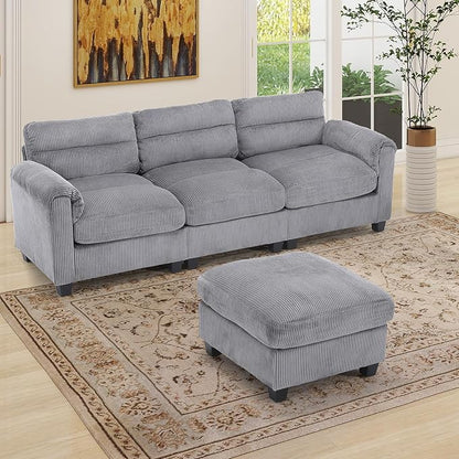 HAOMARKETS Corduroy 2-Piece Sofa Set, Upholstered Ottoman and 3-Seater Sofa by HAOMARKETS