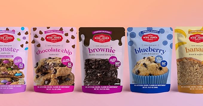 Miss Jones Baking Banana Bread & Muffin Mix - Whole Grains, 50% Lower Sugar, Real Banana, Vegan Banana Bread, Naturally Sweetened Desserts & Treats, 10.57 Ounce (Pack of 6)