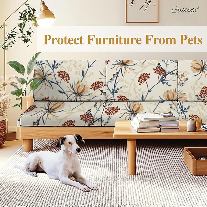 CALBODE 8PACK Outdoor Sofa Seat Cushion Covers, Floral Printed Stretch - Image 5